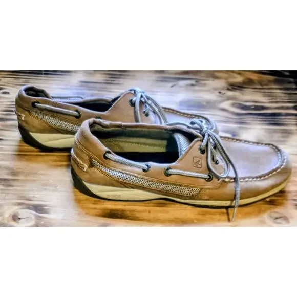 Sperry Top Sider Women's Casual Tan Boat Shoes Lace Up Leather Slip On Size 9M - Picture 3 of 10